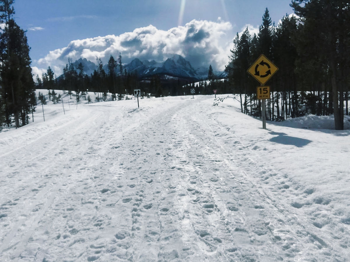 a snowed-in road in Idaho