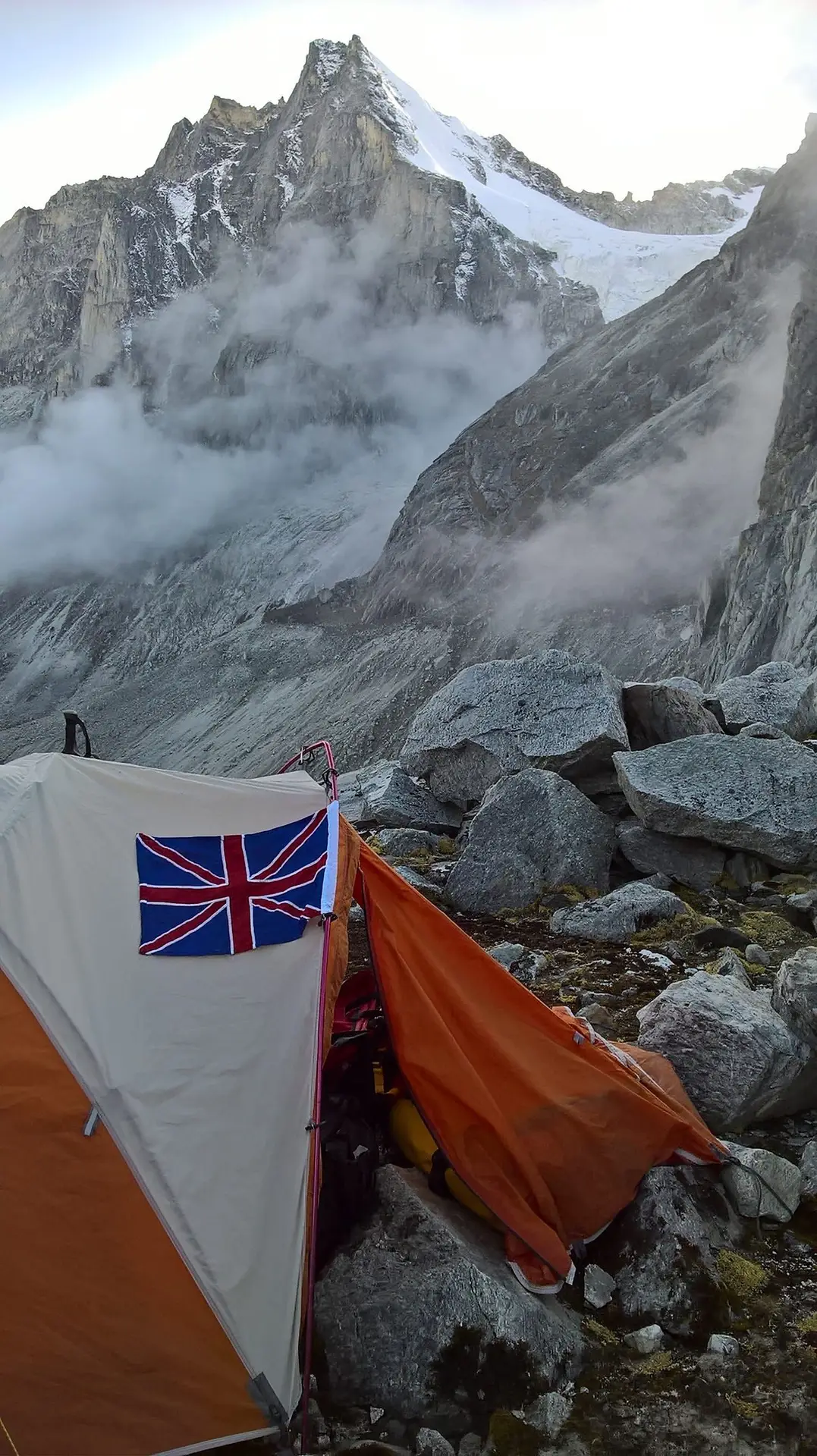 Kyajo Ri in Nepal. Setting up camp